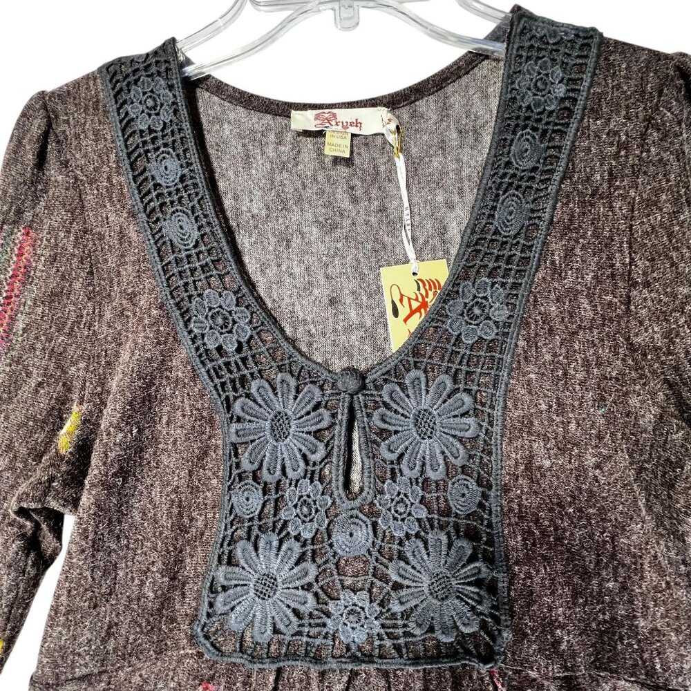 Aryeh NWT Dress Floral Butterfly Design Brown Womens M Boho Cottage Core LS - Picture 5 of 16